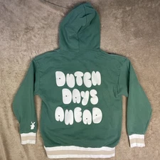 Dutch Bros Hoodie Men’s S Green Dutch Days Ahead Sweatshirt Puff Print Logo