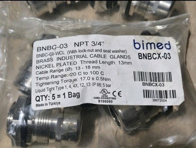 Bimed BNBC-03 EMC Cable Glands Lot of 10 NPT 3/4'' Nickel Plated Brass IP68 UL