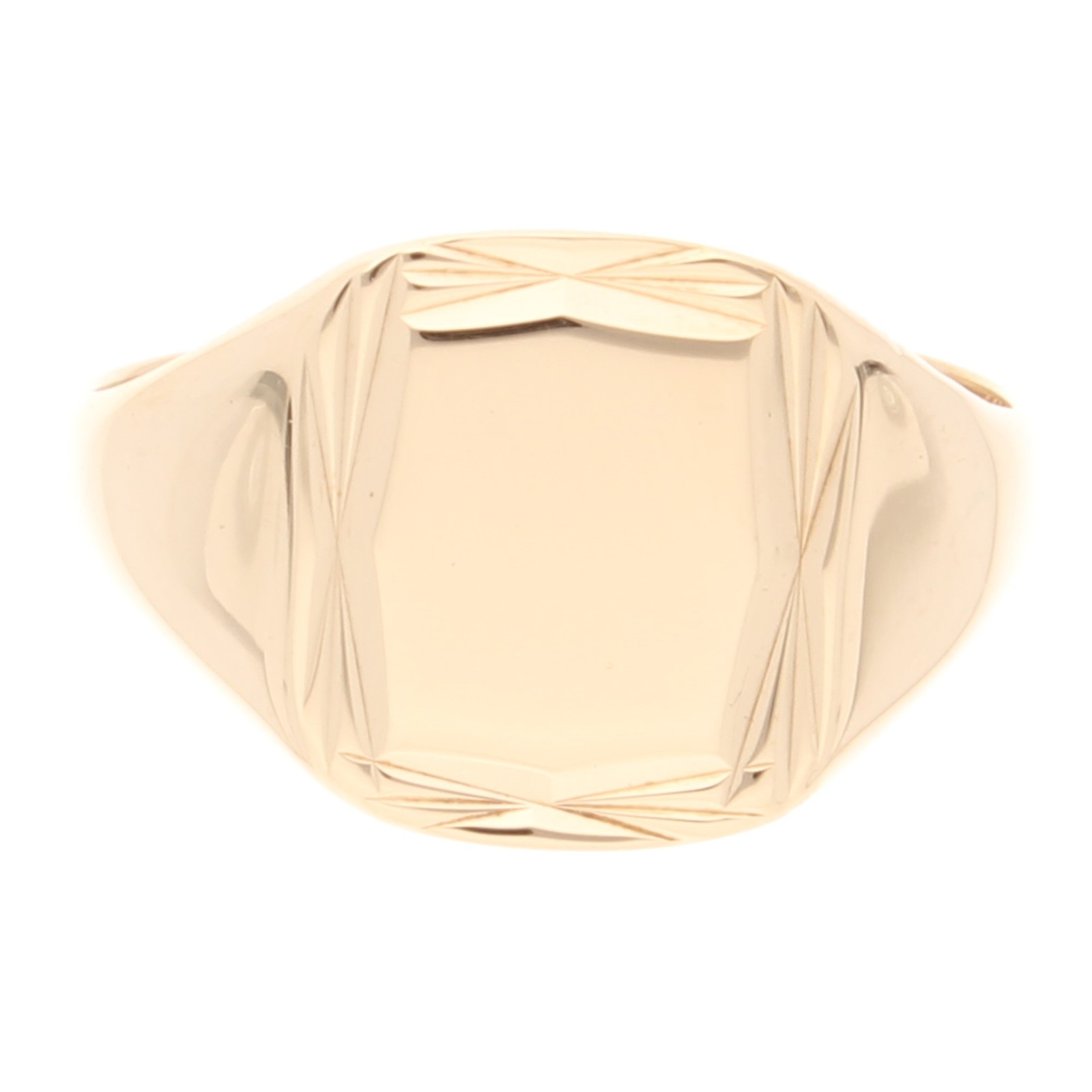 9Carat Yellow Gold Patterned Sigent Ring (Size W) 14mm Widest
