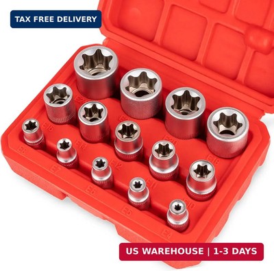 14-Piece E-Torx Socket Set, Premium External Torx Star Sockets - 1/4'' 3/8'' 1/2''