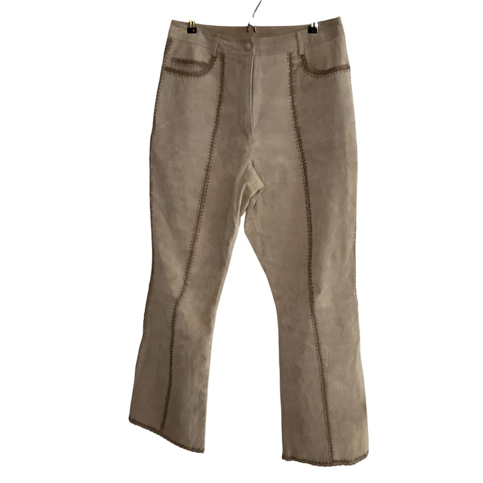 Pantalones de cuero marrón vintage de gamuza Essentials 12 ribete trenzado festival occidental Foto 2 de 4