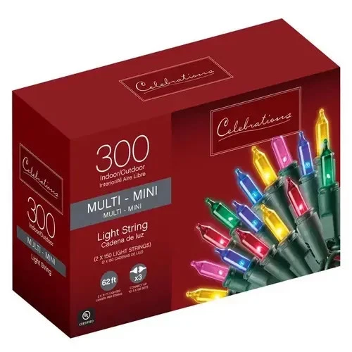Christmas String Lights 300-ct 62' ft Multicolor, Celebrations 48151-71 (2-PACK) - Image 2 of 4