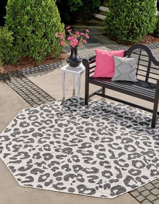 Unique Loom Outdoor Safari Collection Area Rug - Leopard (5' 3'' Octagon, Ligh...