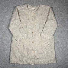 Eileen Fisher 100% Organic Linen Snub Stripe Button Front Jacket Cream Large