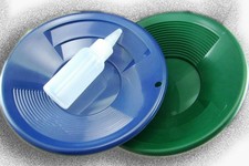 Lot of 2 - 8" Blue  Green Gold Pans w/ Bottle Snuffer-Panning Kit-Prospecting