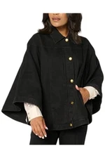 Antthony Women's Button-Down Denim Poncho Black