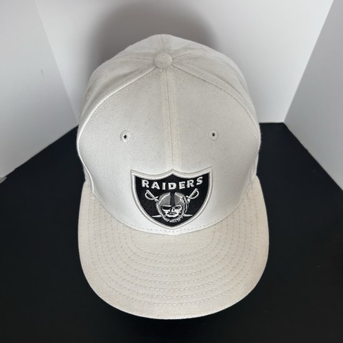 Oakland Raiders Hat Cap Mens White Black 7 3/8 New Era Fitted Flat Brim 5950 NFL - Picture 3 of 10