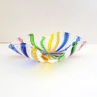 Vintage Murano Italian Zanfirico Latticino Ribbon Multicolor Folded Square Bowl