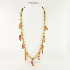 Natural Coral Branch Necklace Pink Peach Gold Tone Chain Link Sea Beach 30 long