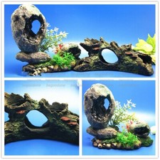 2pcs Aquarium Resin Root Holes Rockery Ornament Lizards Decoration Package