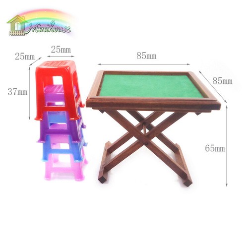 1SET Dollhouse 1:12 Scale Miniature Chinese Mahjong Table Chairs Stool Furniture - Picture 9 of 12