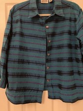 Chicos Vintage Jacket Raw Silk Turquoise Purple Black Stripe L - Sz 2