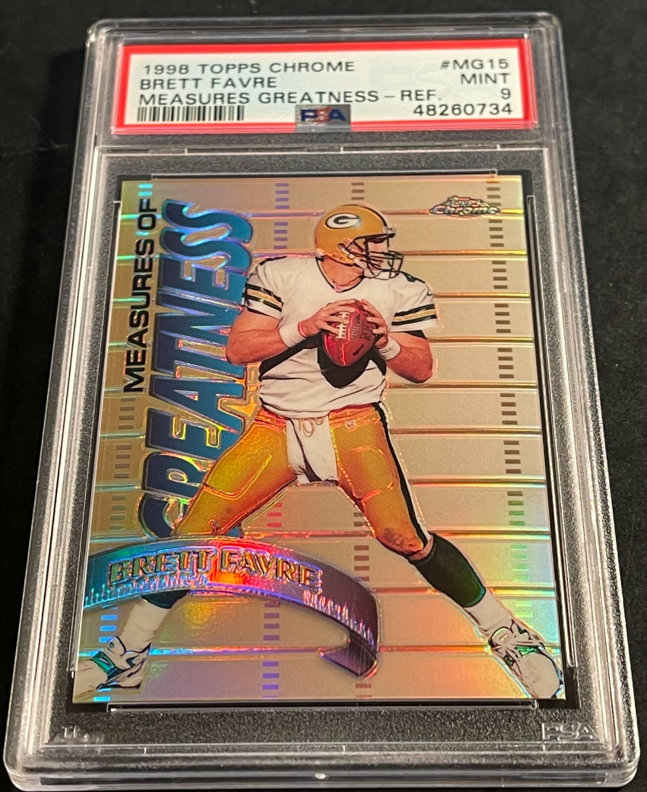 1998 BRETT FAVRE TOPPS CHROME MEASURES OF GREATNESS REFRACTOR #MH15 PSA 9
