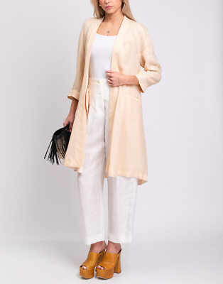 RRP 240 MANILA GRACE Longline Jacket IT42 US6 UK10 M Linen Blend Open Front