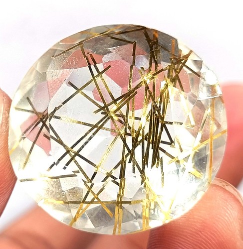 72.20 CT Round Cut Goldan Rutilated Quartz Certified Transparent Loose Gems 5MRD - Picture 5 of 8