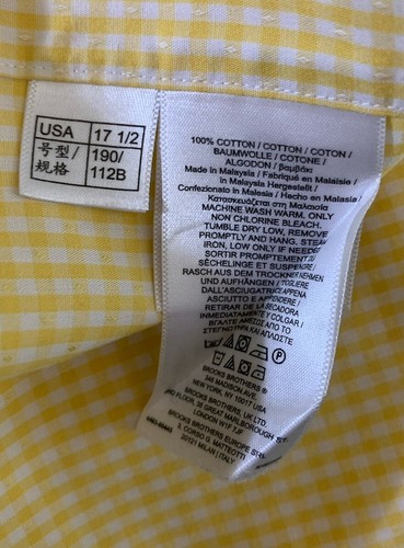 Brooks Brothers Madison Camicia Uomo 17,5-36 Alta Giallo Check Cotone Manica Lunga - Foto 4 di 6