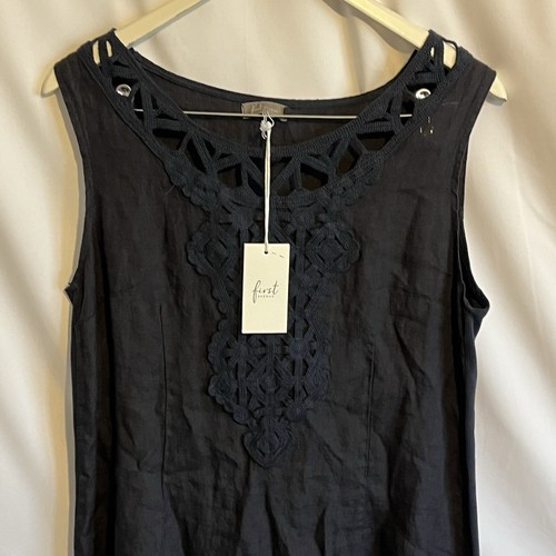 First Avenue Women’s Navy Blue Sleeveless 100% Linen Dress Size S/M New - Picture 2 of 5