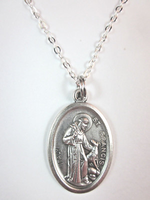 Ladies St Francis of Assisi with Wolf Medal Pendant Necklace 20'' Chain 