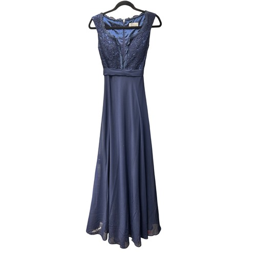 Babyonline Formal Gown Lace Bodice Maxi Dress Navy Blue Sleeveless Size Small