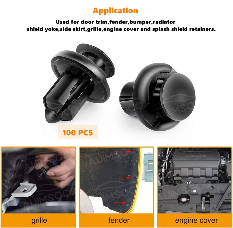 100 piezas clips de parachoques 10 mm capó guardabarros empuje remaches sujetadores de retención para Honda Foto 3 de 4