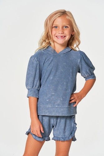 NWT Chaser Girls rPET Cozy Knit 3/4 Puff Sleeve Hoodie Sweatshirt Size 12 $55 - Picture 2 of 8