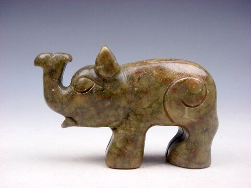 Old Nephrite Jade Stone Carved Sculpture Elephant w/ Nose Up #12062304