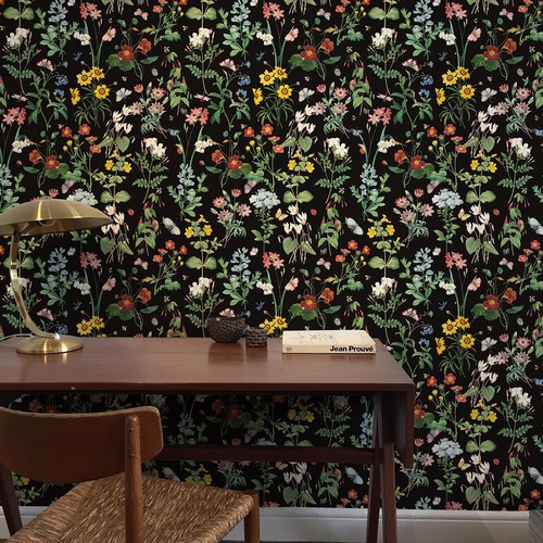 Black Crush Floral Peel And Stick Wallpaper 17.3"X118"Flower PVC Wall Decor - 第 6/8 張圖片
