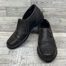 Clarks Collection Shoes Women  s 7M Casual Slip On Loafers Brown Leather Side Zip