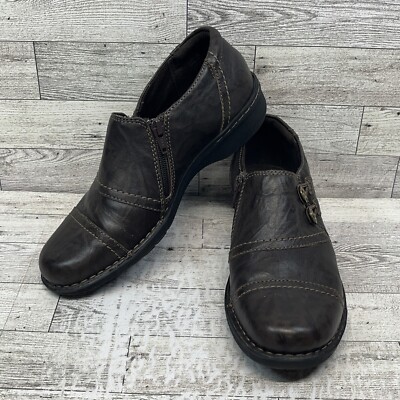 Clarks Collection Shoes Women s 7M Casual Slip On Loafers Brown Leather Side Zip
