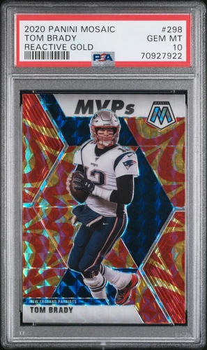 2020 PANINI MOSAIC REACTIVE GOLD PRIZM TOM BRADY MVPS #298 PSA 10