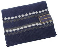 New Mens Club Room One Stripe Pattern Knit Acrylic Scarf Navy Blue