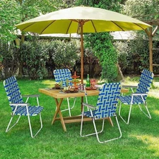 4X Webbed Folding Chair Outdoor Beach Chair Portable Camping Chair for Yard Blue