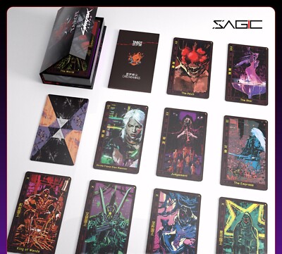Cyberpunk 2077 (new) - 29 cards tarot deck Purple foiled edges w ...