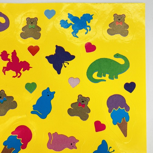 Vintage Sticker Sheet 1989 Ice Cream Cone Cat Butterfly Dinosaur Unicorn Teddy - Picture 3 of 5