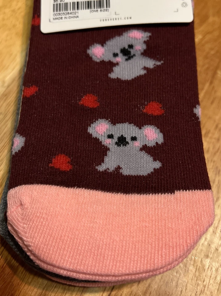 Calcetines Forever 21 Estampado Koala Tobillo Talla Única Nuevos con etiquetas Rosa Gris Foto 3 de 4