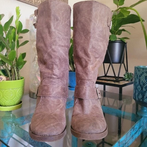 Botas Big Buddha “Mello” Country Western Gamuza Cuero Tachonado Tacón Bloque 10 M Foto 3 de 4