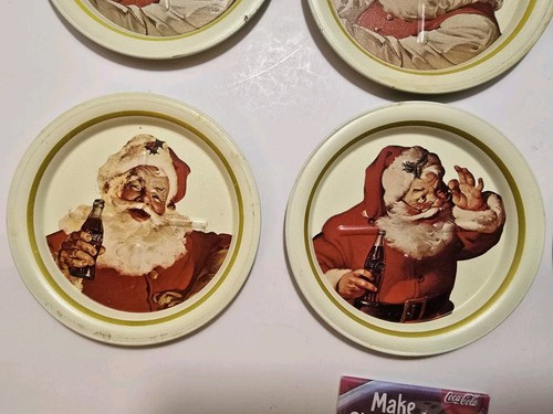 6 Vintage Coca-Cola Tin Coasters and Magnet Santa Claus Christmas Advertising - Picture 9 of 15