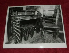 1983 Press Photo Writing Desk & Chair Made of Newspaper Paper House Rockport MA
