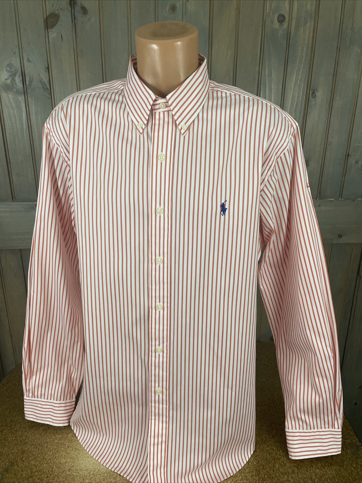 Polo Ralph Lauren manica lunga arancione a righe bottoni camicia pony XL COME NUOVA