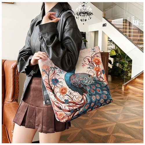 Ethnic Style Tote Bag Embroidery Shopping Bag Large Capacity Women Handbag - Picture 6 of 24