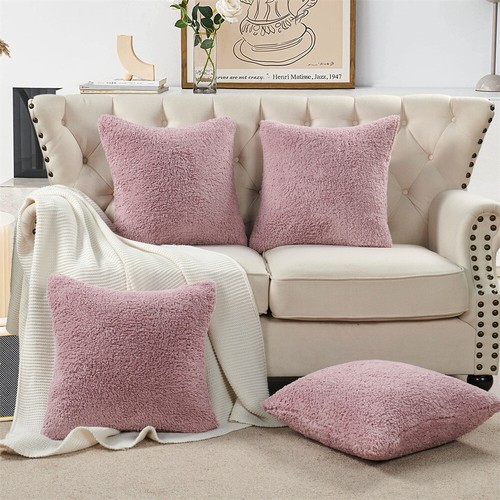 Set of 4 Throw Pillow Covers 20x20 Sherpa Sandstone Decorative Cushion Cases - Picture 24 of 79