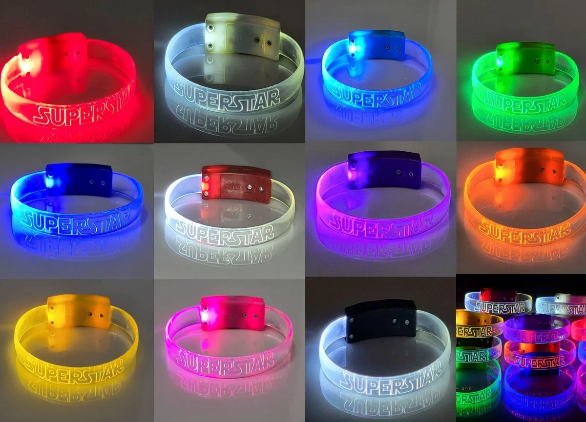 48x Bulk Lot Superstar LED Light Wristband Bracelet Glow Dark Star Party  Favor