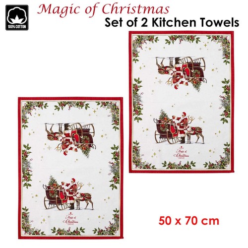 Ashdene Magic of Christmas by Richard Macneil Set of 2 Cotton Kitchen Towels 50 - Picture 2 of 2