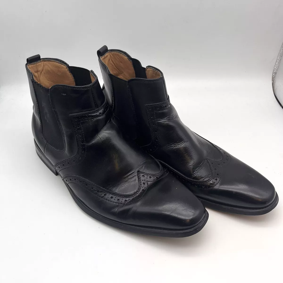 LA Milano Black Leather Oxford Ankle Square Toe Boots Shoes size 12