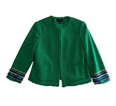 NWOT Talbots Blazer Jacket Women's 8 Petite Green Embellished-Cuff Tweed Work
