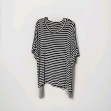 White Birch Top Women's XL black White Striped Short Sleeve Flared Lagenlook 