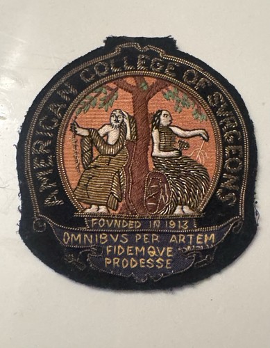 Vintage American College Of Surgeons Bullion Jacket Badge Patch 3”x3.25” 1940s
