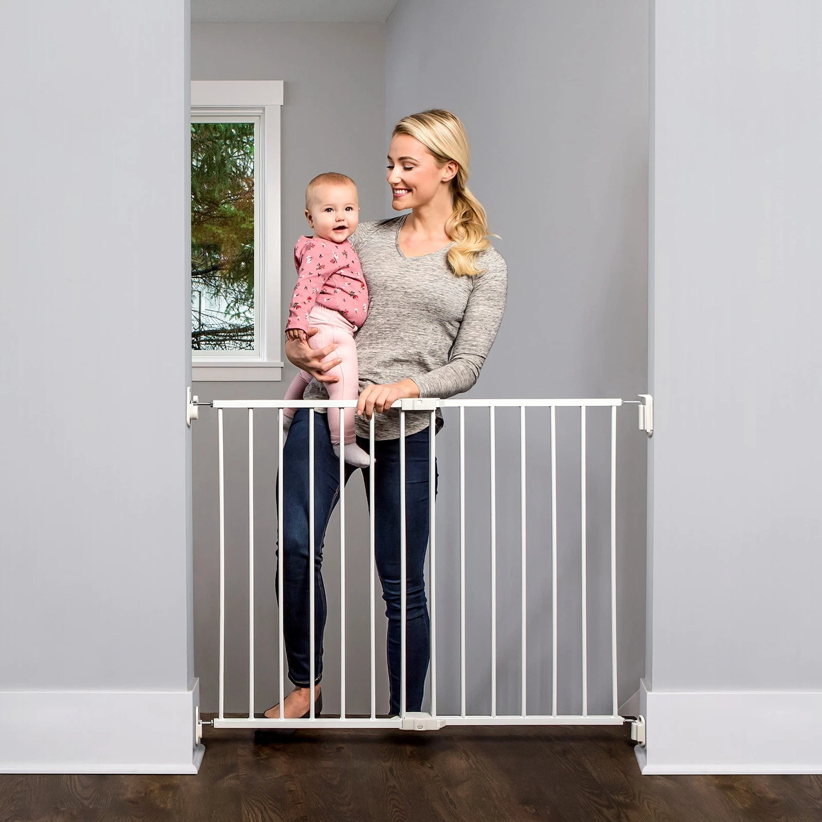 Extra Wide 2-in-1 Stairway & Hallway Baby Safety Gate w/Mounting Kit for Home US