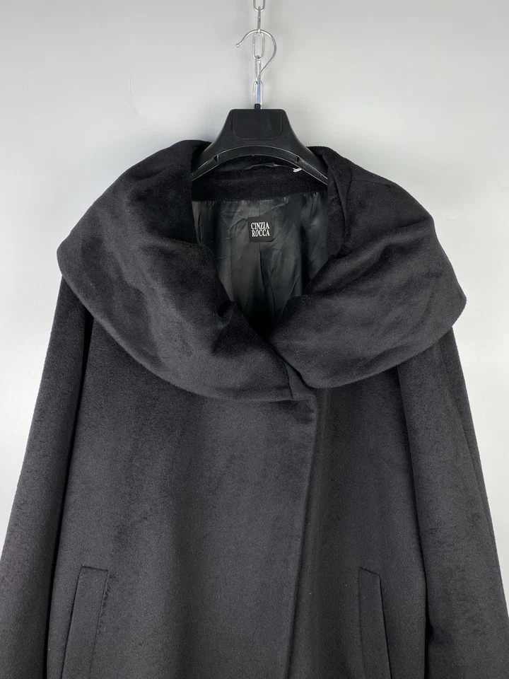 Cinzia Rocca Womens Luxury Angora Wool Black Oversized Coat Size L / XL - Image 3 of 4