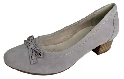 Jana Damen Pumps Heels Schuhe Slip-On Leder Grau Gr. 37,5 Neu Schleife